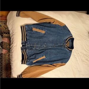 Denim and Tan Varsity Jacket